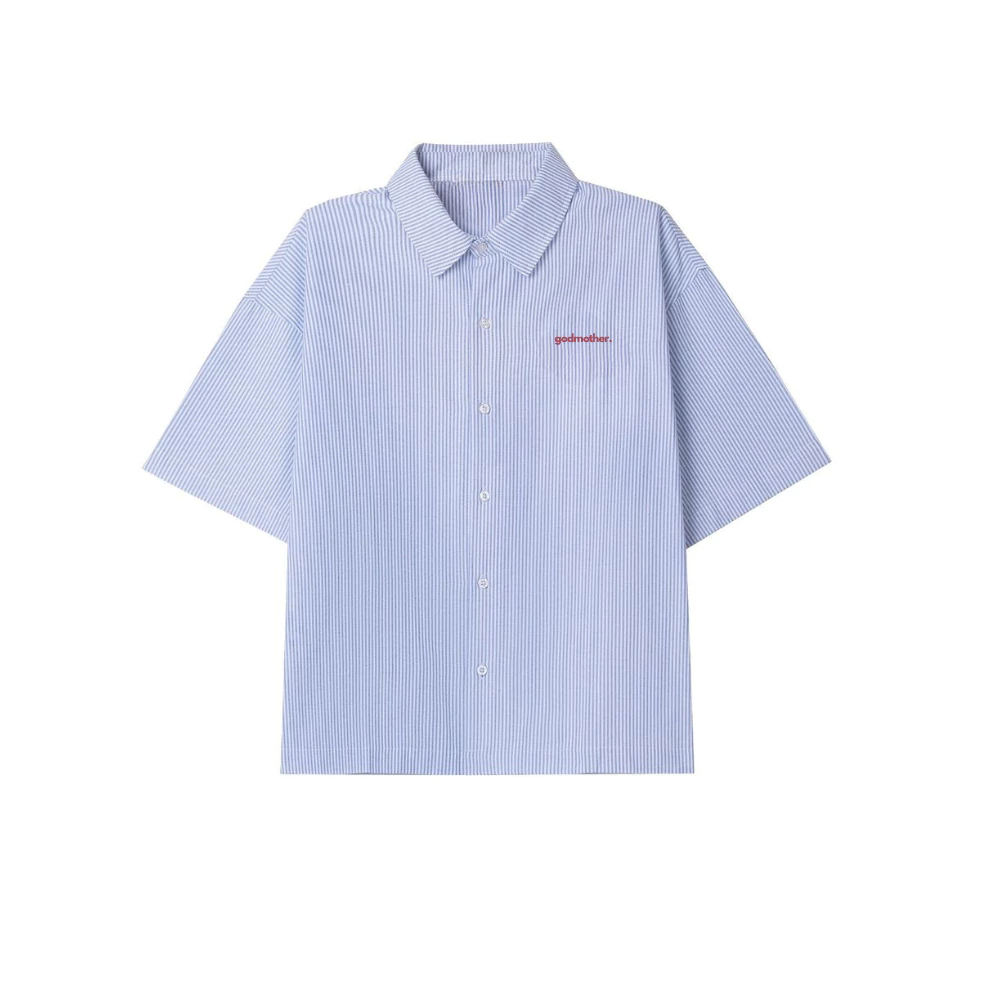 Áo Sơ Mi Nam Oxford GODMOTHER Kẻ Sọc Tay Ngắn Form Boxy Cổ Bẻ Menswear