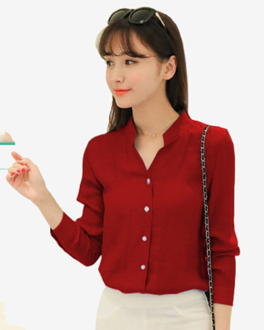Áo Sơ Mi Trơn Tay Dài SM088 Màu Đỏ Đô