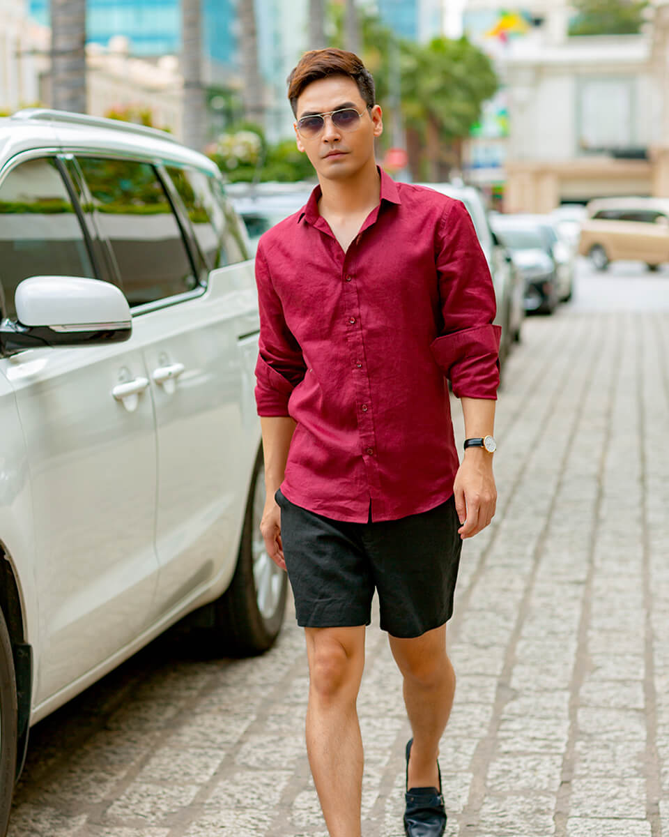 Áo Sơ Mi Linen  Form Regular SM203 Màu Đỏ