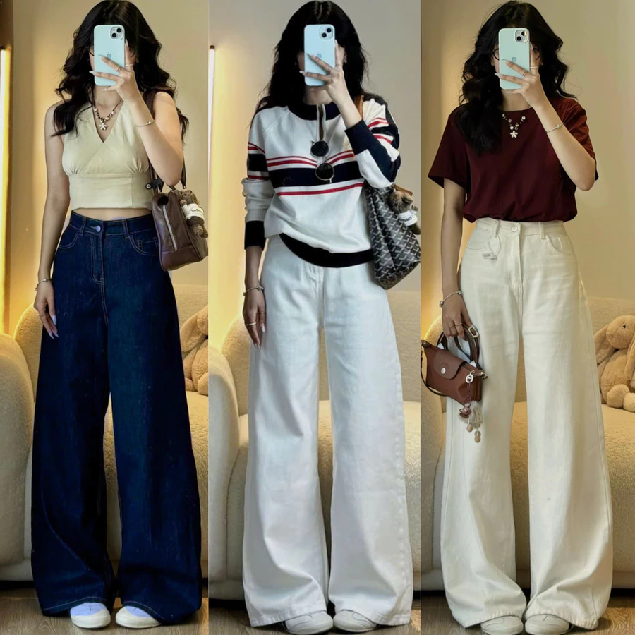 Quần Kaki Jeans Trắng ống suông MIAA nhiều màu tôn dáng form unisex nam nữ Chất Vải Jeans Cao Cấp màu Trắng và Nâu ver1