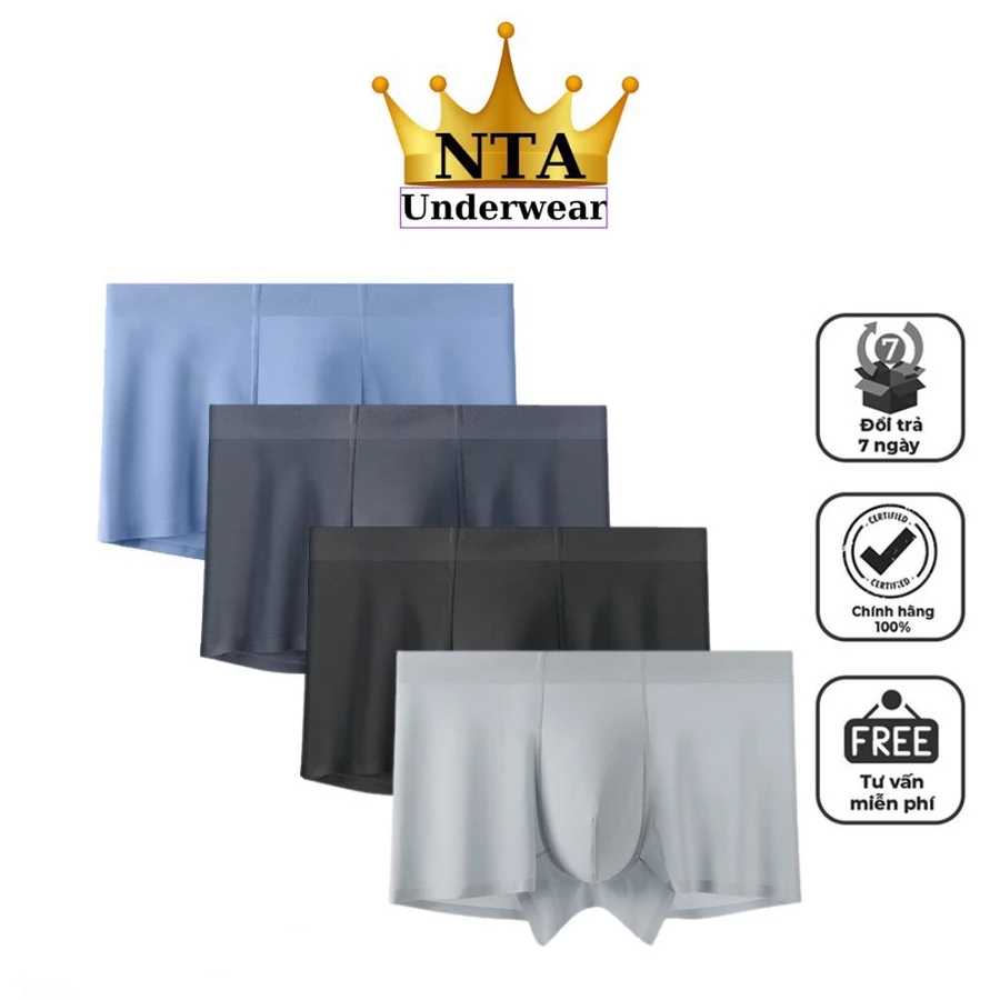 Combo 4 Quần Sịp Boxer Nam Lụa Băng Cao Cấp Không Đường May NTA Underwear